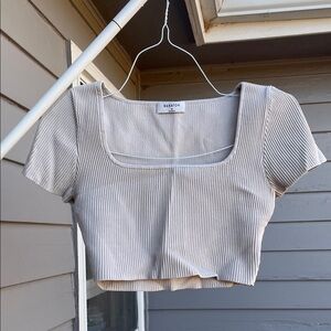 Babaton Beige Ribbed Crop Top